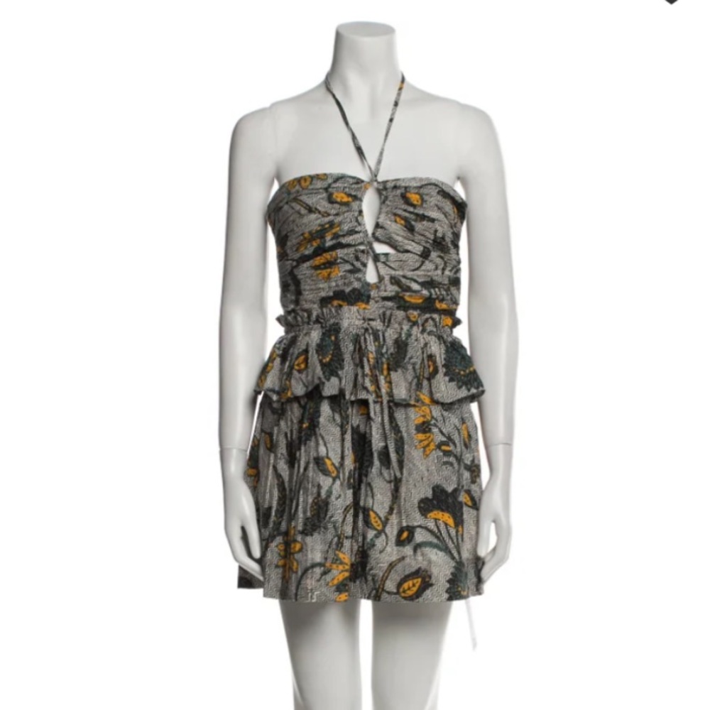 Ulla Johnson halter neck yellow and green romper size 2 ruffle & keyhole details